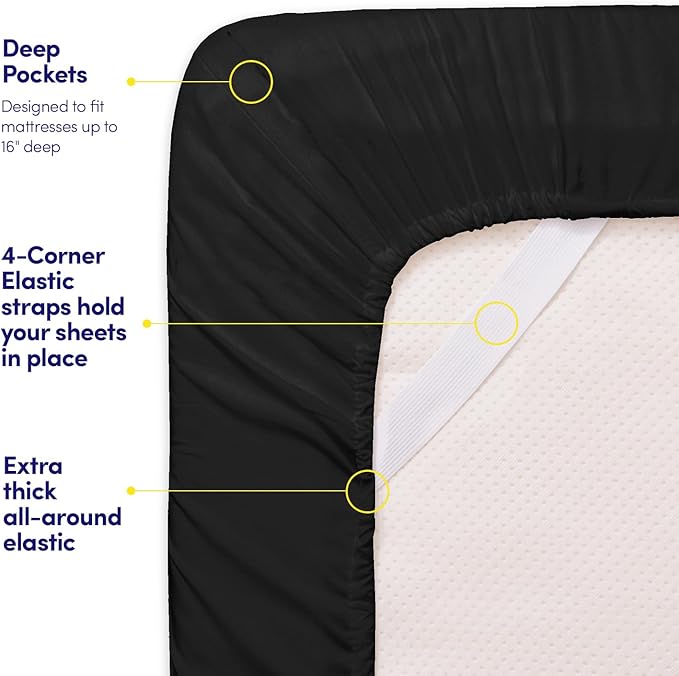 1500 Supreme Collection Full Sheet Sets Black - Luxury Hotel Bed Sheets and Pillowcase Set for Full Mattress - Extra Soft, Elastic Corner Straps, Deep Pocket Sheets, Full Black