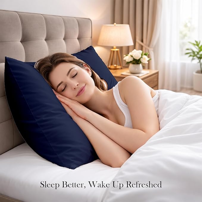 400 Thread Count 100% Egyptian Cotton Queen Size Pillowcases Set of 4, Soft & Breathable Sateen Weave, Envelope Closure, Hotel Luxury Bed Linen, Durable & Fade Resistant, 20"x30", Navy Blue