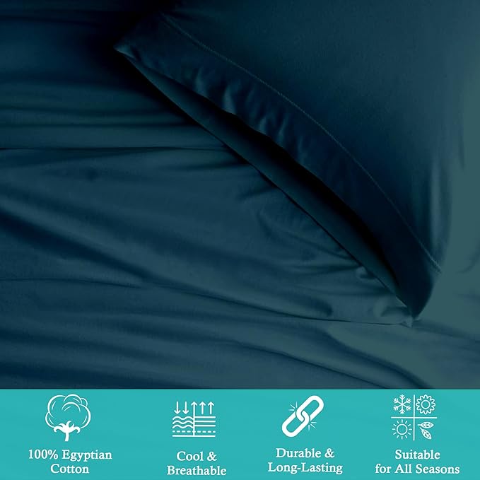 Cal-King 4 Pc Sheet Set 600 TC Sheets Cal-King Size Cotton Sheets for Cal-King Size Bed Sateen Long Staple Deep Pockets Flat Fitted Pillow Case Better Than Percale Hotel Quality Teal
