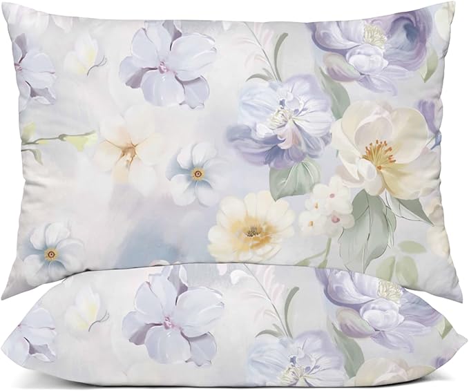 YIYEA King Size Pillow Cases Set of 2, Ultra Soft Double Brushed Microfiber Pillowcases King, Floral Bed Pillow Covers, Fade Resistant, Easy Slip-On (20"x36")