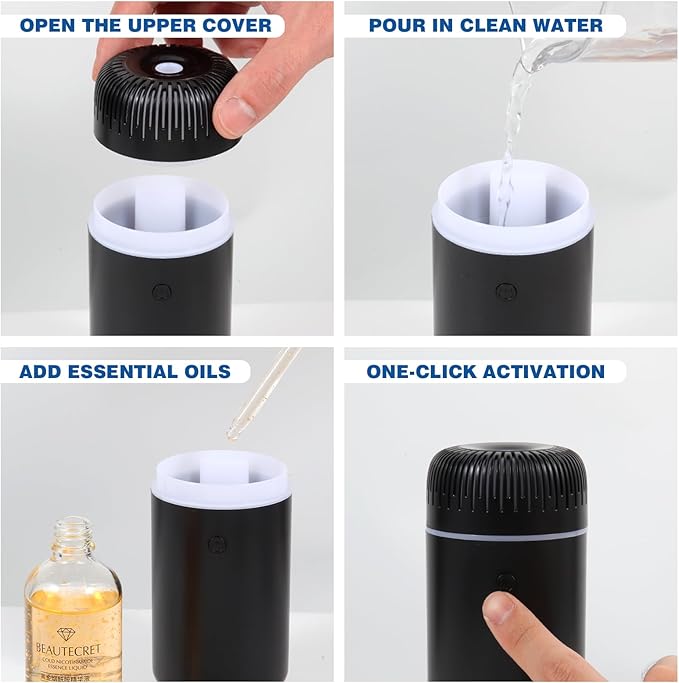 Car Humidifier Aromatherapy Essential Oil Diffuser USB Mist Mini Portable for Home Office Bedroom, 100ML, Black