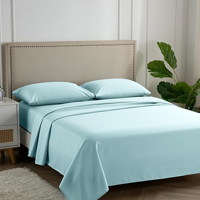 Carressa Linen California King Egyptian Cotton Sheet Sets - 600 Series Hydrangeas Collection Cal King Cotton Sheet Set (4 PC, Sea Foam),16" Deep Pocket Sateen Weave Luxury Hotel Bed Sheets
