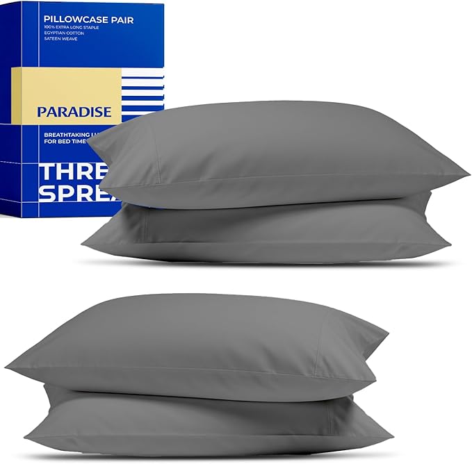 Thread Spread 100% Egyptian Cotton King Size Pillow Cases Set of 4 - Luxury 1000 Series Paradise Collection Pillow Cases King Size (Pack of 2, Dark Grey), Soft Hotel Egyptian Cotton Pillowcases