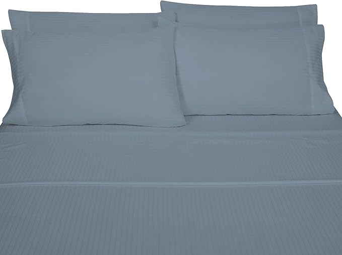 ROYALE LINENS 300 Thread Count Poly Cotton Sheet Set - 6 Piece King Bed Sheets - 1 Fitted, 1 Flat, 4 Pillow Cases -Soft Cool & Crisp Sheet Set (King, Dusty Blue)