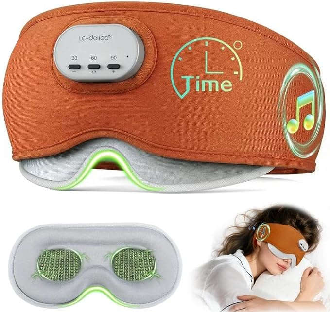 LC-dolida Voice Control Bluetooth Sleep Mask, Bamboo Cotton Bluetooth Sleep Headphones with 3D Zero-Pressure Cups and Timer Setting, Total Blackout Sleep Eye Mask for Side Sleepers (Orange)