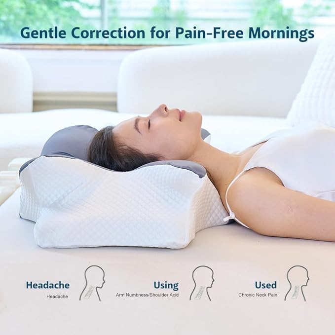 Cervical Memory Foam Pillow – Ergonomic Neck Support for Side, Back & Stomach Sleepers | Odorless Beauty Sleep Pillow for Deep Rest (Grey, King Size 24.8" Lx16.9 Wx5.9 H)
