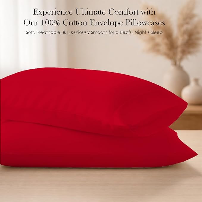 400 Thread Count 100% Egyptian Cotton Queen Size Pillowcases Set of 4, Soft & Breathable Sateen Weave, Envelope Closure, Hotel Luxury Bed Linen, Durable & Fade Resistant, 20"x30", Red