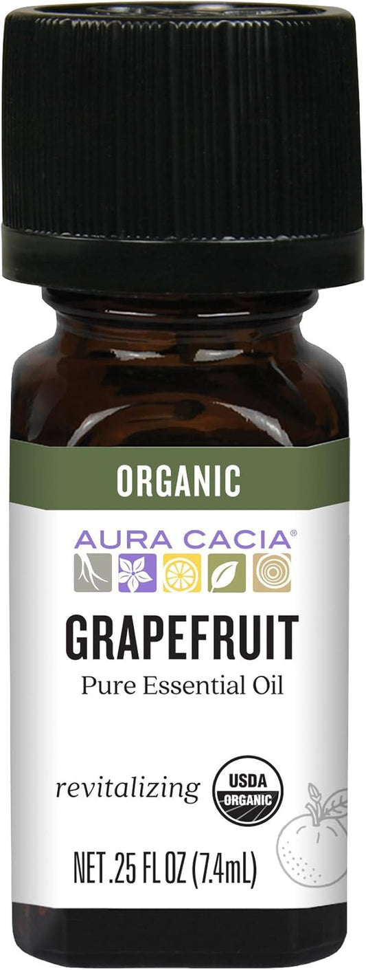 Aura Cacia Organic Grapefruit Essential Oil, 100% Pure Citrus Paradisi Oil - Fresh Fruity Aroma for Diffusers, Body Care, Cleaning and DIY Blends | 0.25 Fl Oz (Pack of 1)
