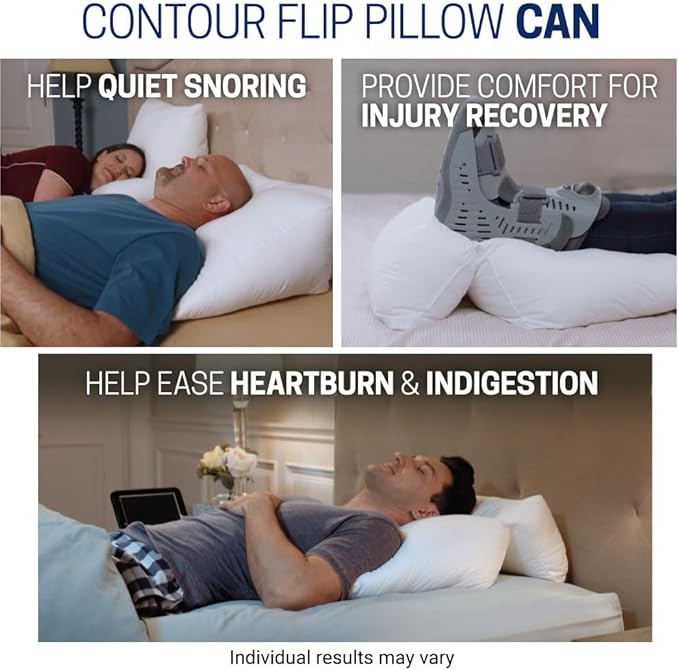 Contour Flip Pillow - 10-in-1 Rest Positions Bed Wedge for Gentle, Plush Elevation for Back, Knees, Legs or Stomach Support Comfort & Relief - Standard Size (20 inch Width - Pillow ONLY)