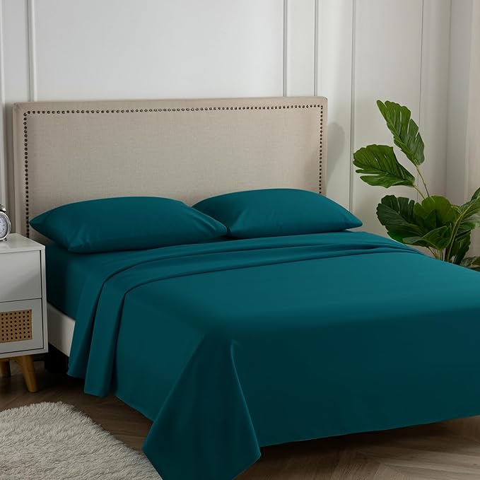 Carressa Linen California King Egyptian Cotton Sheet Sets - 600 Series Hydrangeas Collection Cal King Cotton Sheet Set (4 PC, Teal),16" Deep Pocket Sateen Weave Luxury Hotel Bed Sheets