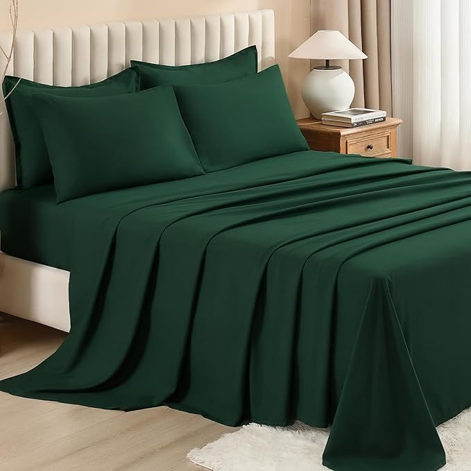 Litanika Super King Comforter Sets Emerald Green - 7 Pieces Bed in a Bag Oversized King Bedding Comforter Sets, Solid Lightweight Bed Set with Comforter, Sheets, Pillowcases & Shams