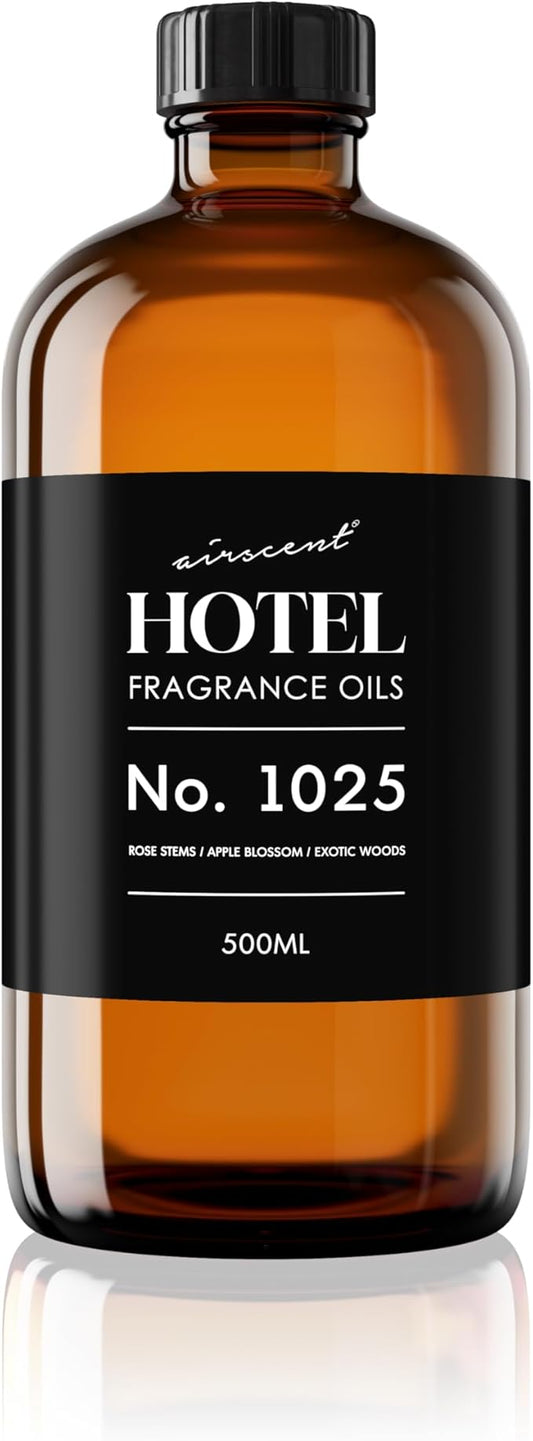 AirScent Hotel Diffuser Oil No. 1025 - Rose Stems Apple Blossom Exotic Woods - Hotel Scent Dupe Fragrance Oil for Ultrasonic and Waterless Diffusers and Crafting - 500 mL, 16.9 fl oz Glass Bottle