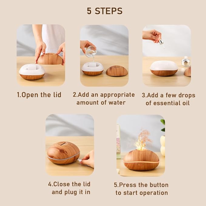 ThreeH Wood Grain Essential Oil Diffuser 200ml Ultrasonic Humidifier 7-Color Changing LED, Auto Off USB-C for Cozy Home Decor