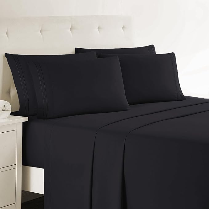 Clara Clark Twin Sheets, 5 Piece Set - Hotel Luxury Sheets for Twin Size Bed, Super Soft Bedding Set, Twin Size, Black