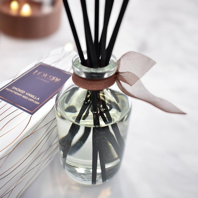 Reed Diffuser Set, Smoked Vanilla Scented Oil Diffuser with Sticks, Home Fragrance Accessories for Bathroom Shelf Decor, Aroma Diffusers for Home or Office Fall Decor, USA Made