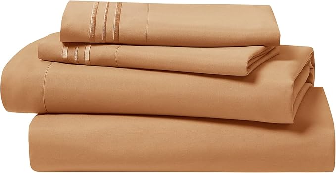 Clara Clark Bed Sheets, Premier 1800 Series 4 Piece Bed Sheet Set, Deep Pocket, Wrinkle, Fade, Stain Resistant, Luxury Soft Bedding Sheets & Pillowcases, California King, Mocha Brown
