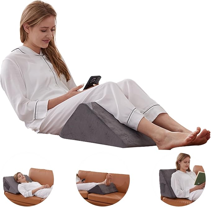 Knee Wedge Pillow, Memory Foam Leg Pillow Bed Wedge for Sleeping, Post Surgery Triangle Pillow for Knee Support, Leg Elevation, Knees Hip Back Pain Relief (23.6" x 23" x 7.9", Large Size, Short Plush)