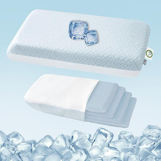 Adjustable Memory Foam Pillow - 4 Height from 1.2 to 4.8in, Cervical Pillow for Neck Pain Relief, CertiPUR-US Neck Support Pillow for Side Sleepers, Back/Stomach Sleepers, a Removable Cool Cover