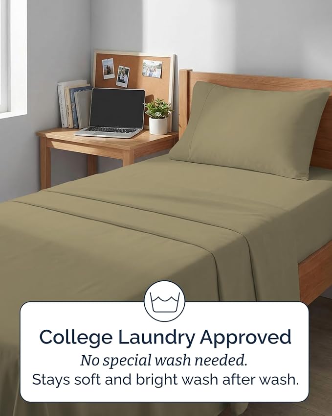 Extra Deep Twin XL Sheet Set - 3 Piece Breathable & Cooling Bed Sheets - Easily Fits 18 to 24 inch Mattress - Ultra Soft, Wrinkle & Fade Free w/ Extra Deep Pockets - Comfy Hotel Luxury Bedding - Khaki