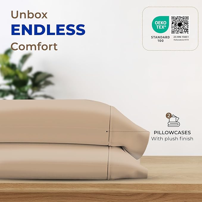 Thread Spread 100% Egyptian Cotton Pillow Cases Queen Size Set of 2 - Luxury 1000 Series Paradise Collection Queen Pillow Cases (Taupe), Soft Cooling Sateen Hotel Egyptian Cotton Pillowcases