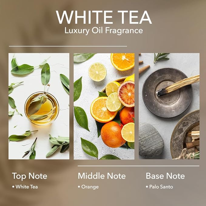 White Tea Diffuser Oil, 16.9 FL Oz, 500 mL, Aroma Essential Oil for Scent Diffusers, Luxury Hotel Scent for Home, Bathroom, Spa & Office, Natural White Tea, Orange & Palosanto Scents