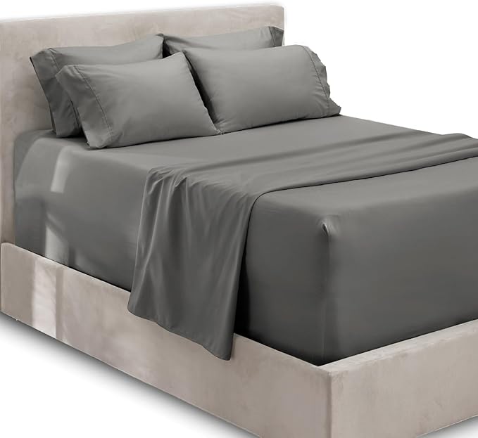 Hearth & Harbor Extra Deep Pocket Sheets - Fits Mattress 18-24 Inches Deep - Extra Deep Pocket Split King Size Sets - 7 Piece Split King Size - Grey