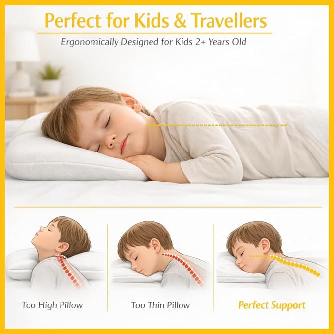 kinder Fluff Toddler Pillow 2X–Certified Hypoallergenic Award Winning Baby Pillow (no Pillowcase Needed) 300TC Pure Cotton Shell and Down Alternative Fill. Toddler Bedding Kids Pillow 2+ Rainbow