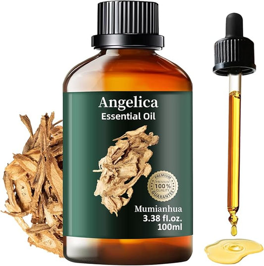 Angelica Root Essential Oil, Pure Angelica Oil Mumianhua Grounding & Calming Aroma for Meditation, Yoga, Diffuser & Mind Wellness, Steam Distilled, 3.38 Fl Oz