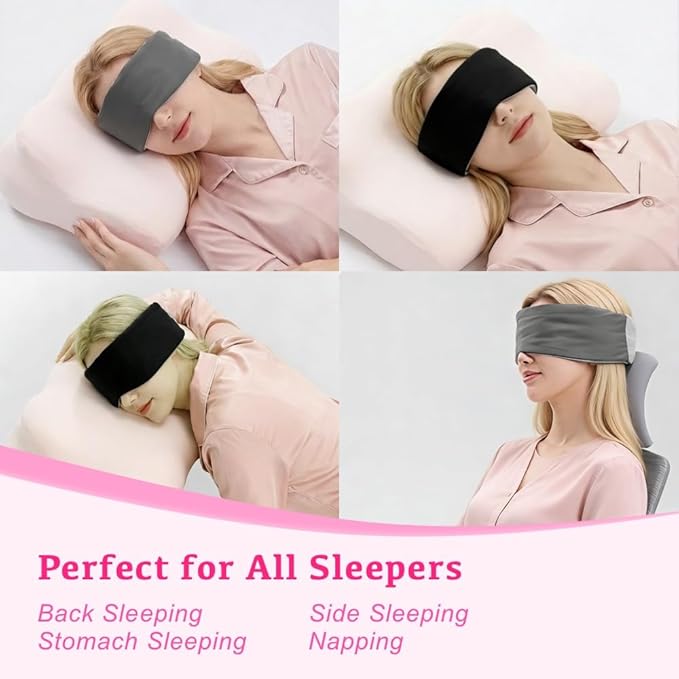 Silent Fastener Wide Sleep Mask with Ear Cover, Dual-Sided Cozy and Silky Eye Mask for Sleep, No Strap Satin Sleeping Eye Mask for Long Hair, Comfortable Eye Mask for Travel