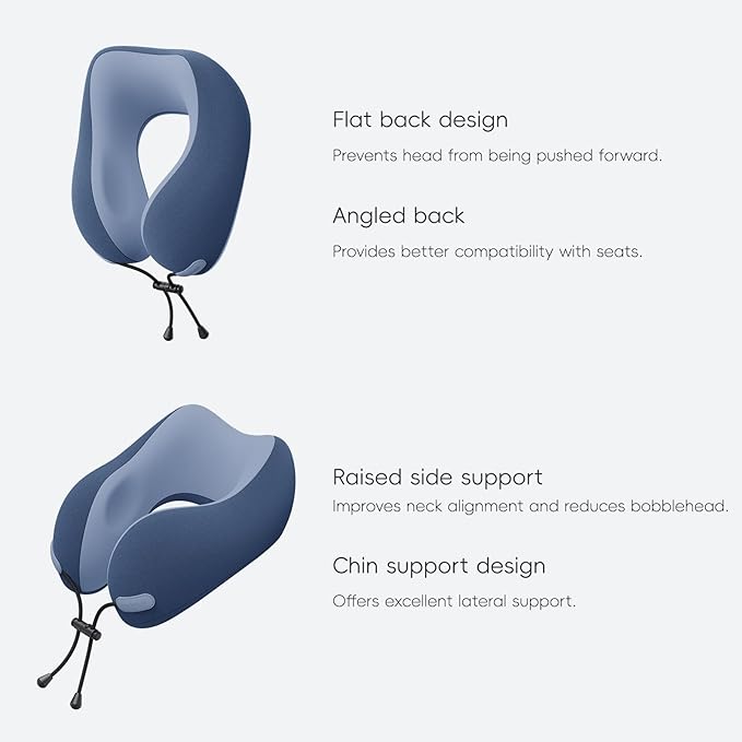 urnexttour Neck Pillow for Travel Memory Foam Design Models Pillows with Zero Eye Pressure 3D Eye Mask and Compact Bag Traveling Essentials Plane Car Flight Rest Sleeping Use Adult, Blue