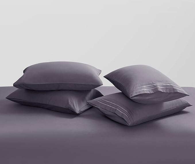 Clara Clark King Sheets - Hotel Luxury 6 Piece Bed Sheets for King Size Bed - Soft Bedding Sheets & Pillowcases, Fits Mattress up to 16 inch deep. King, Grayish Purple