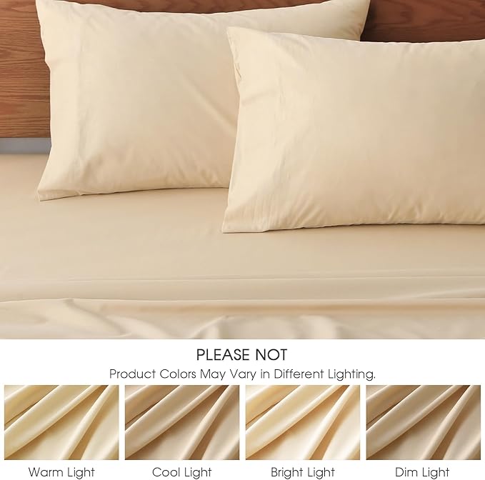 HYPREST Deep Pocket King Sheets Beige-100% Cotton Sheet Sets Fits 18"-24" in Deep Mattress, Hotel Luxury Soft Wrinkle Free Cooling Sheet Sets for King Bed Deep Pocket