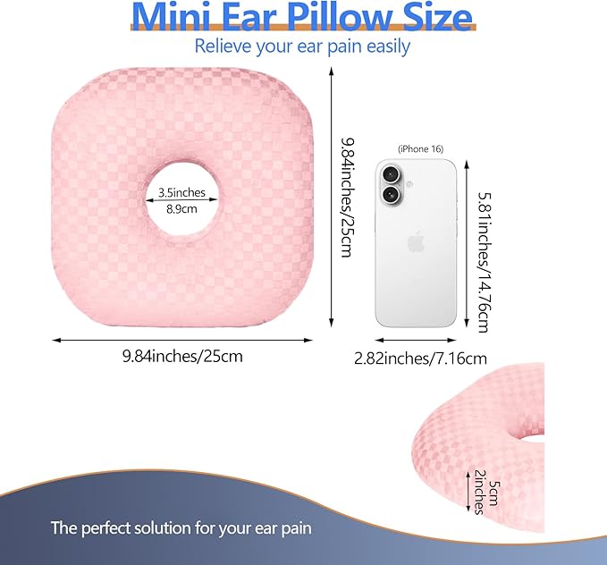 Ear Piercing Pillow for Side Sleepers - Ear Hole Pillow for Pierced Ears, CNH & Pain Relief, O-Shaped Orthopedic Pillow for Pressure Sores, Soft Cotton (Pink)