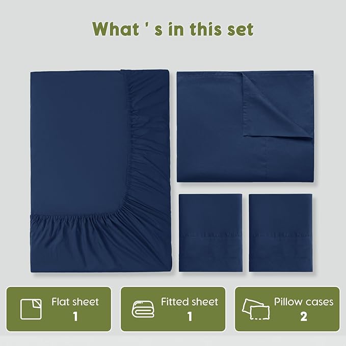 SONORO KATE 100% Egyptian Cotton Sheets King Size - 600 Thread Count, Luxury Hotel Sateen Weave Bedding Set, Soft Breathable Sheet Sets, 16" Deep Pocket - 4 PC(Navy Blue,King)