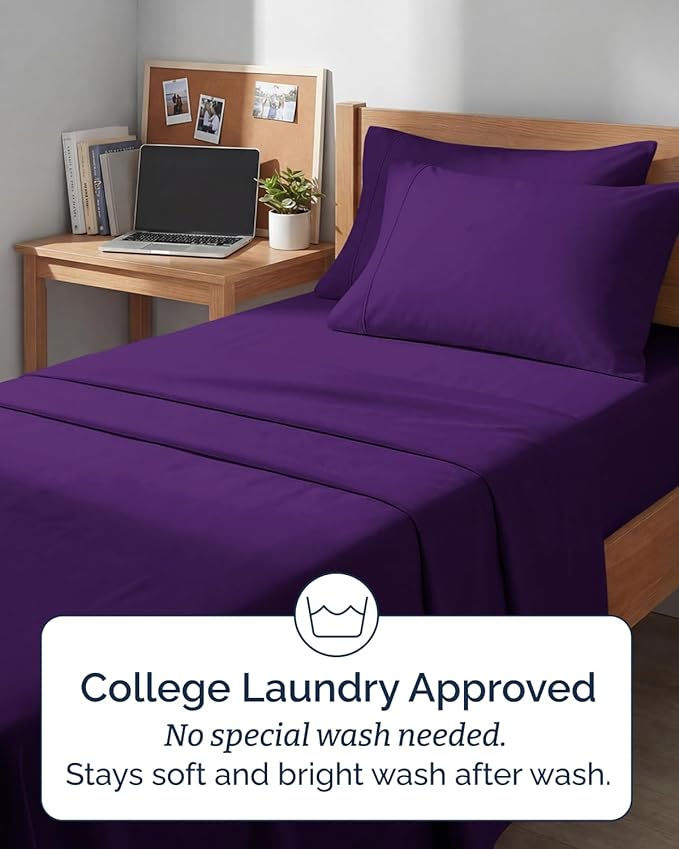 Extra Deep Twin XL Sheet Set - 4 Piece Breathable and Cooling Sheets - Hotel Luxury Bedding for Women, Men, Kids & Teens - Easy Secure Fit - Soft, Wrinkle Free and Comfy - Extra Deep Pockets - Purple