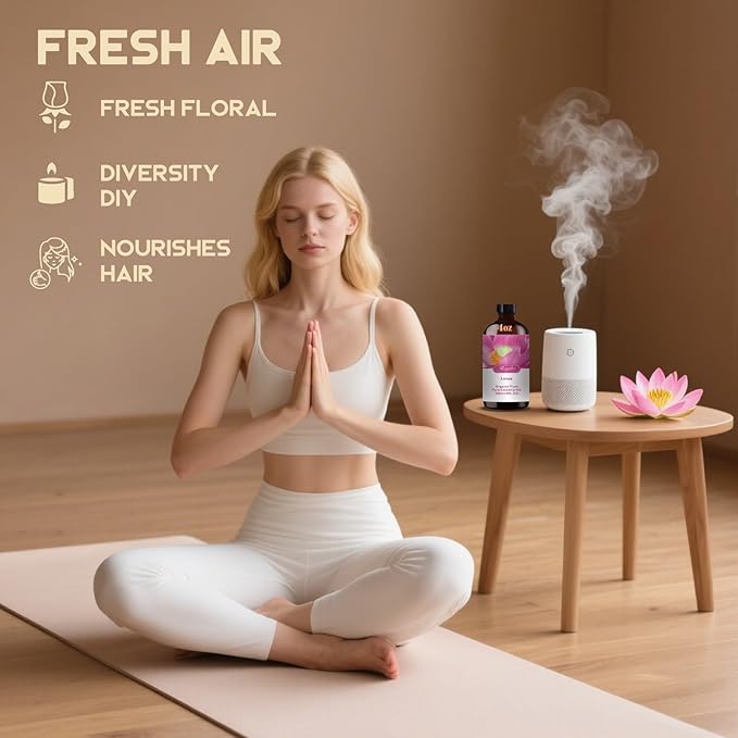 Lotus Essential Oil – MLYNKL Lotus Oils 4.33 fl oz for Diffusers, Humidifiers, Massage, DIY Candles, Soap, Cleaning, Home, Yoga, Office, Gifts - 130 ml
