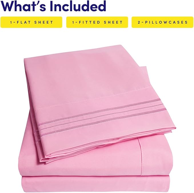 1500 Supreme Collection Full Sheet Sets Pink - Luxury Hotel Bed Sheets and Pillowcase Set for Full Mattress - Extra Soft, Elastic Corner Straps, Deep Pocket Sheets, Full Pink