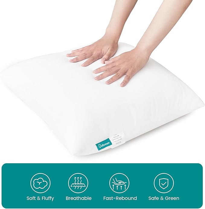 Oubonun 24 x 24 Throw Pillow Inserts - Soft, Plush & Decorative Down Alternative Pillows for Couch Sofa Bed, Machine Washable - White, Pack of 2