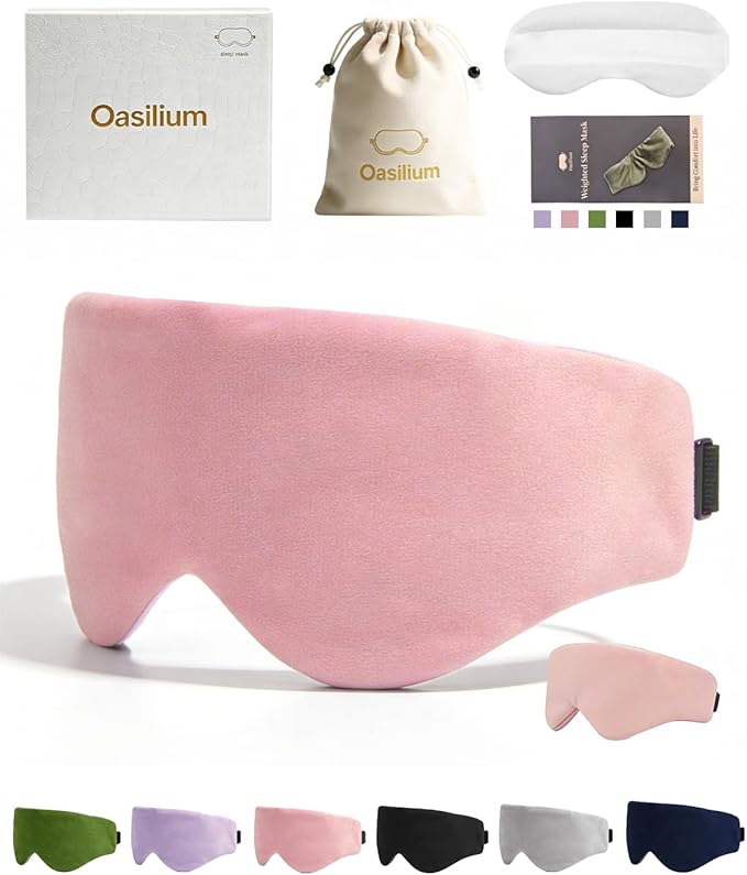 Lyocell Weighted Sleep Eye Mask for Women Men, 5.3oz & 7oz, Removable Washable Weighted Bag, Light Blocking Eye Cover, Soft Eye Shade for Travel Essentials, Office Naps, Gift,Pink