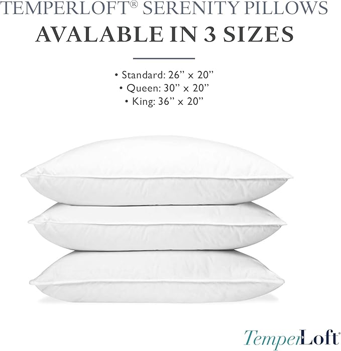 Manchester Mills TemperLoft Serenity Pillows Standard (Set of 2), Down/Down Alternative Fill, 20x26, 100% Cotton Cover, Found in Leading Hotels Nationwide Hospitality Quality Delivered to Your Home