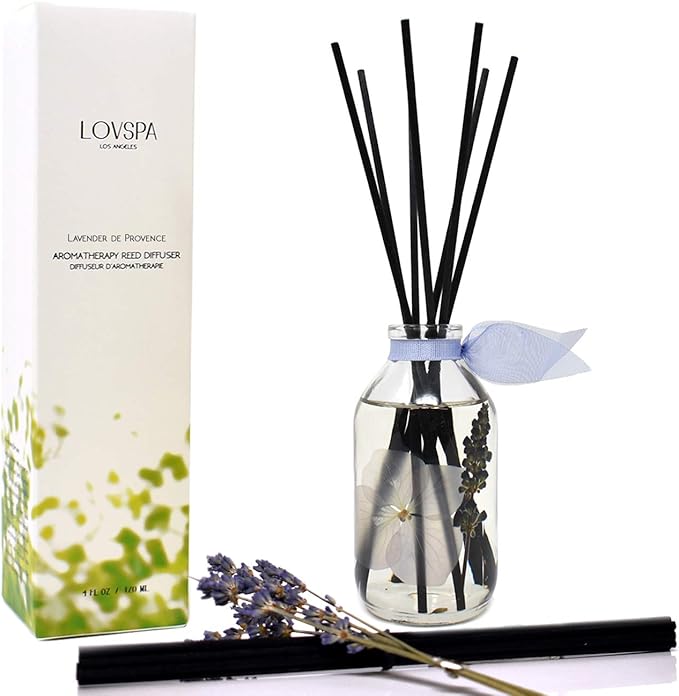 Reed Diffuser Set, Lavender De Provence Scented Oil Diffuser with Sticks, Home Fragrance Accessories for Bathroom Shelf Decor, Aroma Diffusers for Home or Office Desk, USA Made