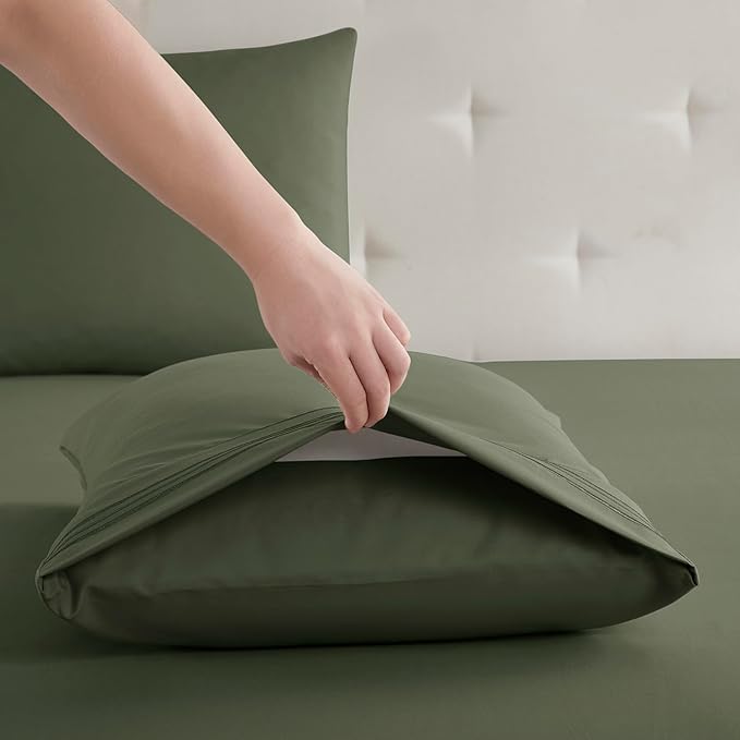 Clara Clark Bed Sheets, Premier 1800 Series Bed Sheet Set, Deep Pocket, Wrinkle, Fade, Stain Resistant, Luxury Soft Bedding Sheets & Pillowcases, Full, Olive Green