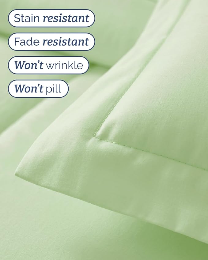 Twin Comforter Set - 5 Piece Bed in a Bag Twin Size Bed Set - Down Alternative Comforter, Flat Sheet, Fitted Sheet, Pillowcase & Sham for All Seasons - Soft, Comfy & Breathable - Light Sage/Emerald