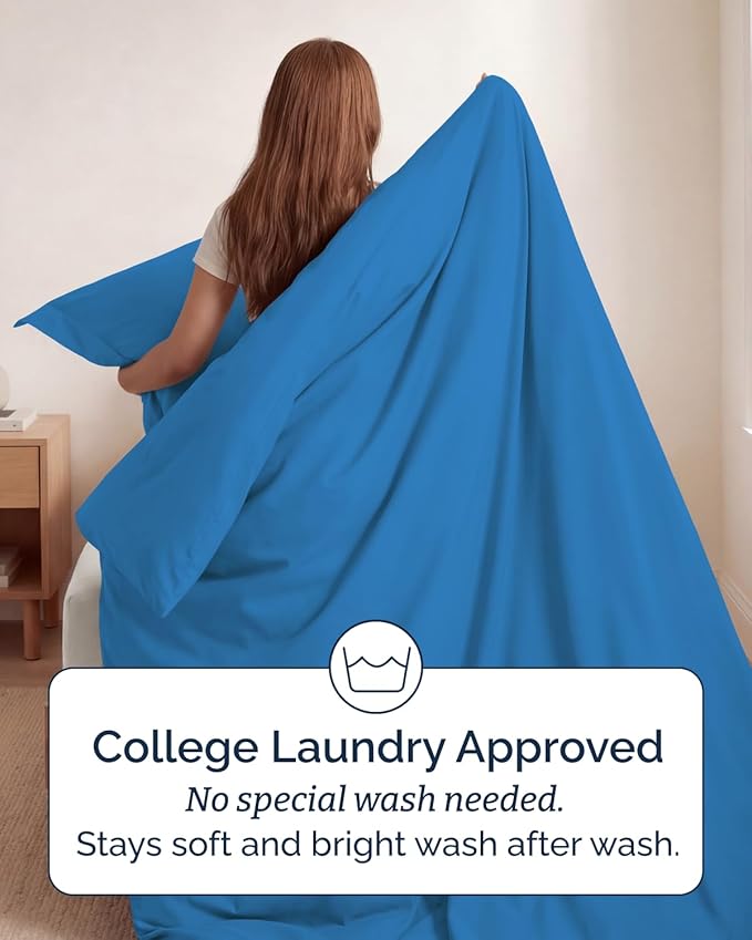 Duvet Cover Twin/Twin XL Size Set - Extra Soft Twin/Twin XL Duvet Cover 68" x 90" with 1 Pillow Sham - Hotel Luxury, Easy Care, Fade Free w/ Zipper Closures & Ties - Comfy & Breathable (Royal Blue)