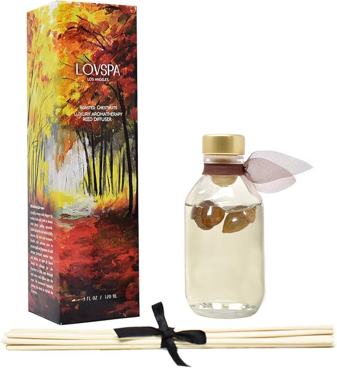 Reed Diffuser Set, Roasted Chestnuts Scented Oil Diffuser with Sticks, Home Fragrance Accessories for Bathroom Shelf Decor, Aroma Diffusers for Home or Office Fall Decor, USA Made