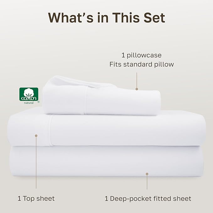 California Design Den Soft 100% Cotton Twin XL Sheet Set, 400 Thread Count Good Housekeeping Award Winner, Silky Smooth Sateen Weave, Breathable and Durable Cotton Bedding Set - White
