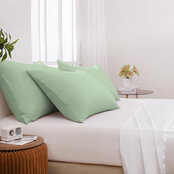 Pillowcases Queen 4 Pack, 20x30 Pillow Cases with Envelope Closure, Soft Plain Brushed Microfiber Covers Breathable Wrinkle-Resistant, Sage Green