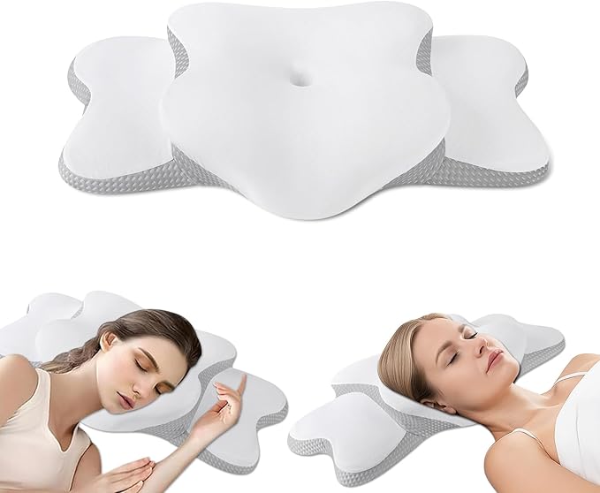 Cervical Neck Pillow for Sider Sleeper | Ergo Pillow for Sleep Apnea, Neck Pain, and Snoring Relief | Contour Memory Foam with Ergonomic Support, White, Large