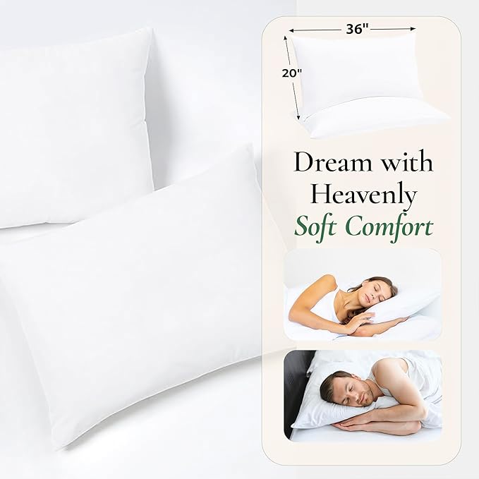 Fern and Willow King Size Bed Pillows - Set of 2, 36"x20" - Luxurious Ultra-Soft Cooling Pillow - Hotel Quality, Down Alternative Fill - Ideal for Side, Back & Stomach Sleepers