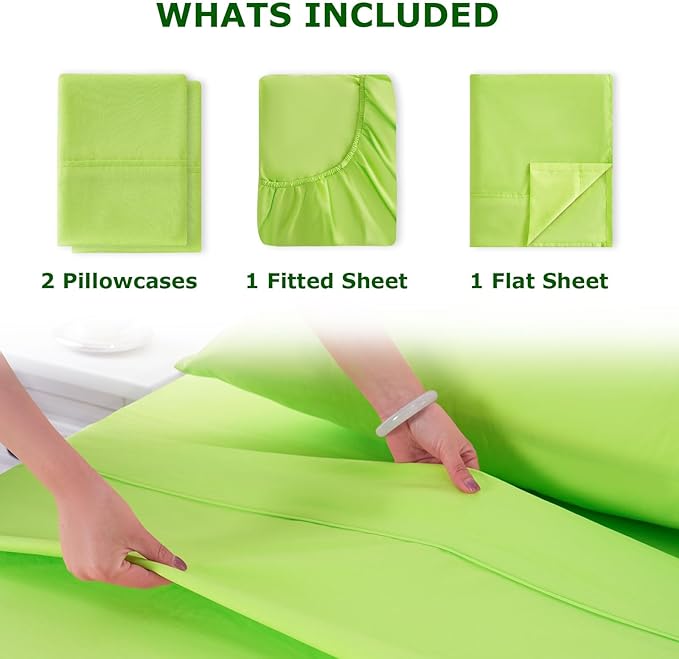 California King Size Bed Sheet Set - 4 Piece Soft Microfiber Sheets with Deep Pockets, Cooling Technology, and Wrinkle-Free Pillowcase. Hotel-Quality, Durable Bedding, Sharp Green